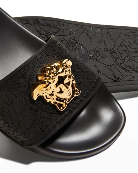 versace medusa slides neiman|Versace Medusa Leather Flat Slide Sandals .